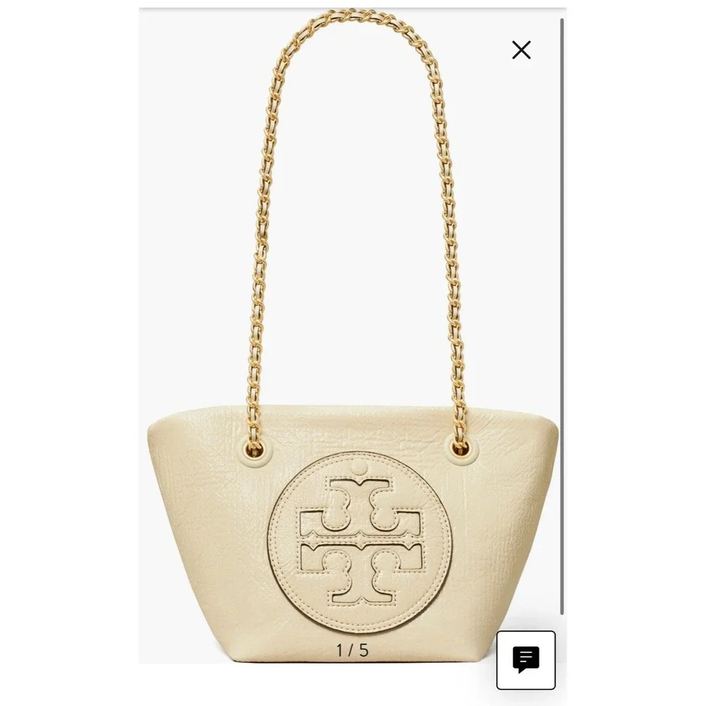 Tory Burch Small Ella Crinkle Chain Convertible Crossbody Bag Color Oats New